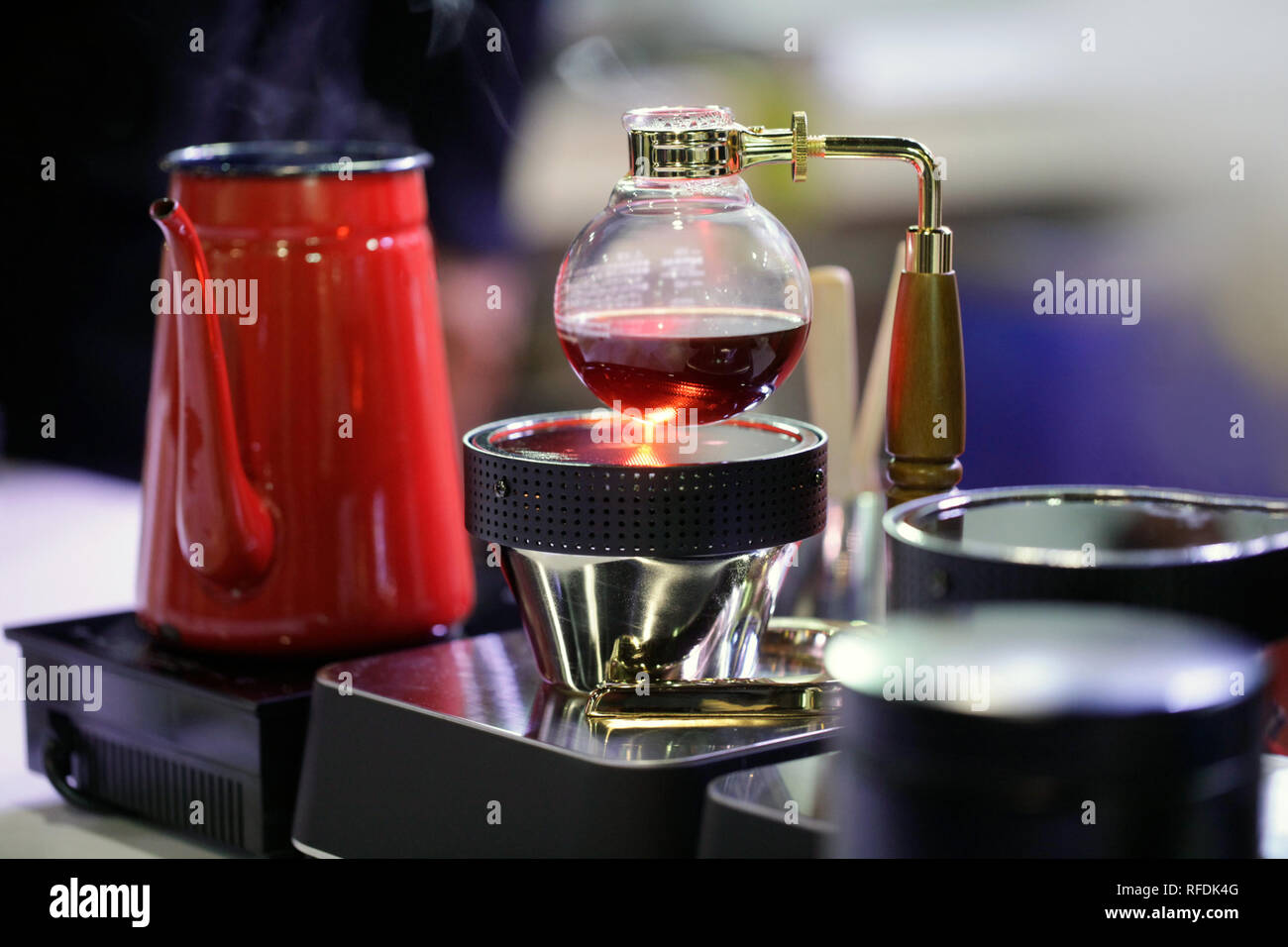 Japanese Siphon Coffee Maker And Coffee Grinder On Old Kitchen Table  Background It Is Very Fragrant And Aroma Because Filled With Fresh Coffee  Beans Stock Photo - Download Image Now - iStock