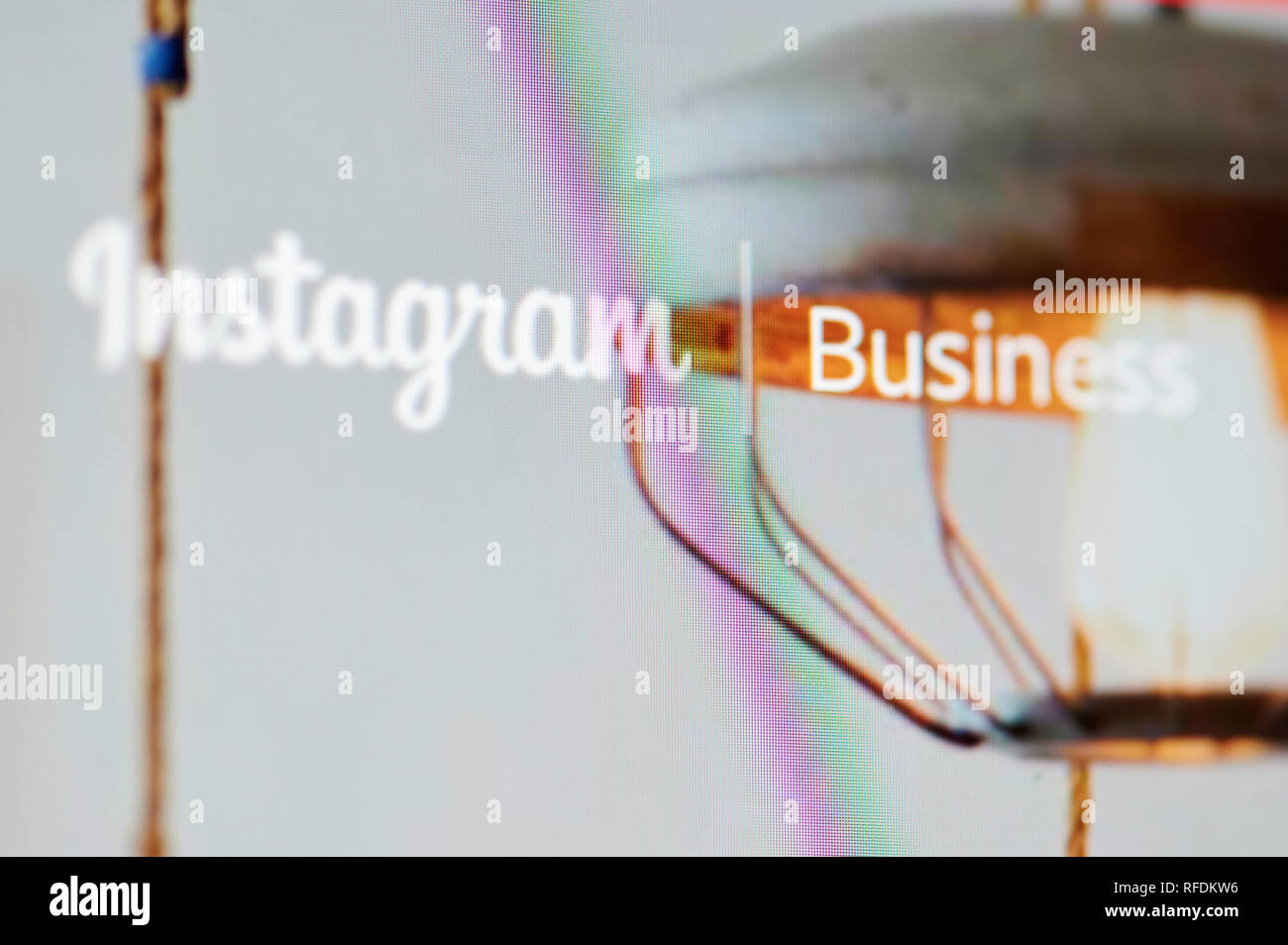 New york, USA - january 24, 2019: Instagram business logo menu on device screen pixelated close up view. Instagram business theme Stock Photo