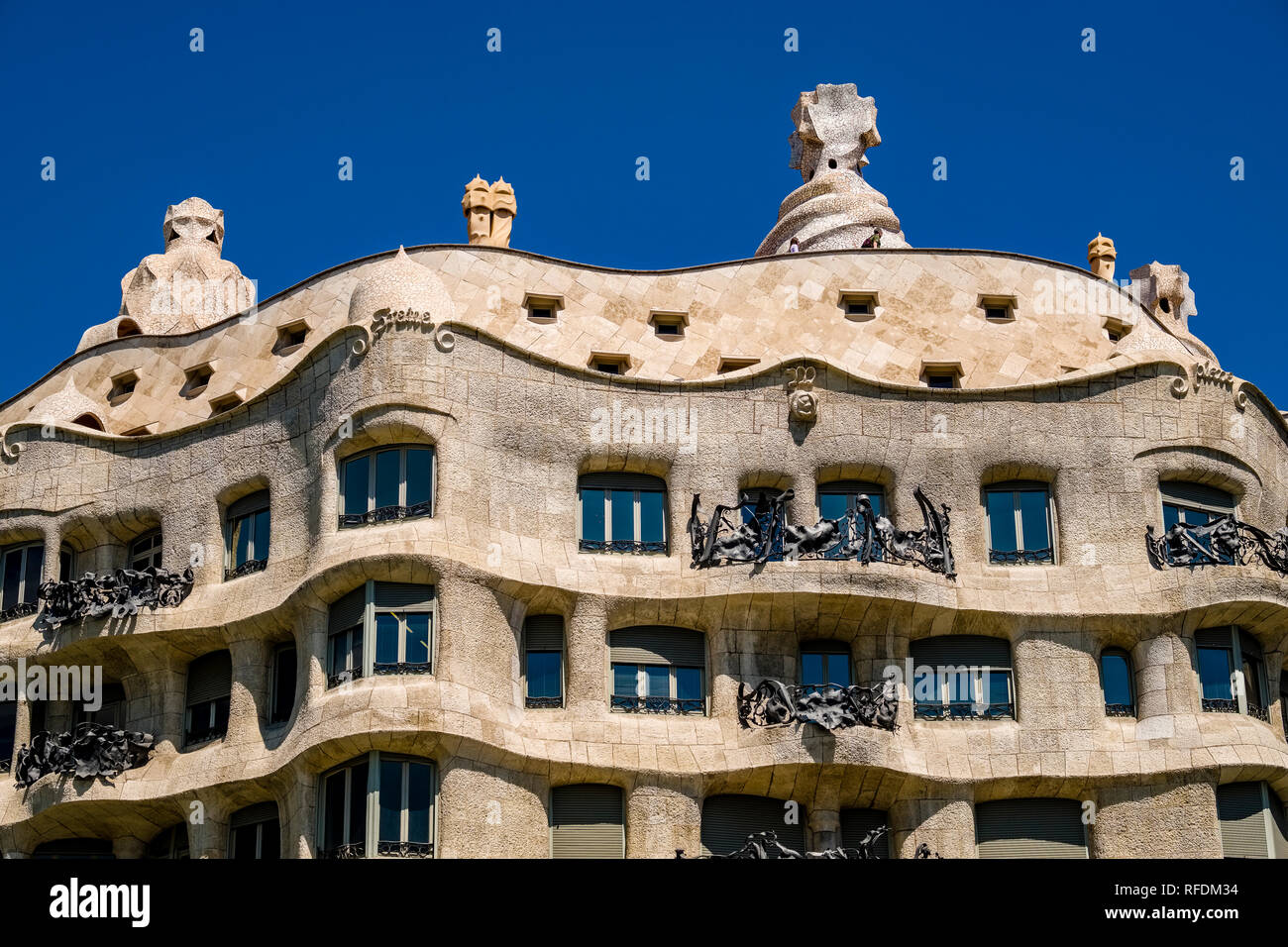 Detail of the facade of Casa Milà, architectural work of Antoni Gaudí Stock Photo
