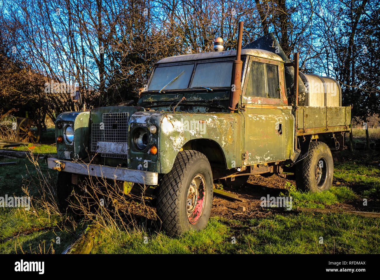 Land Rover, Series 2a 109” Truck Cab Long wheelbase (LWB) farm four wheel drive vehicle Stock Photo