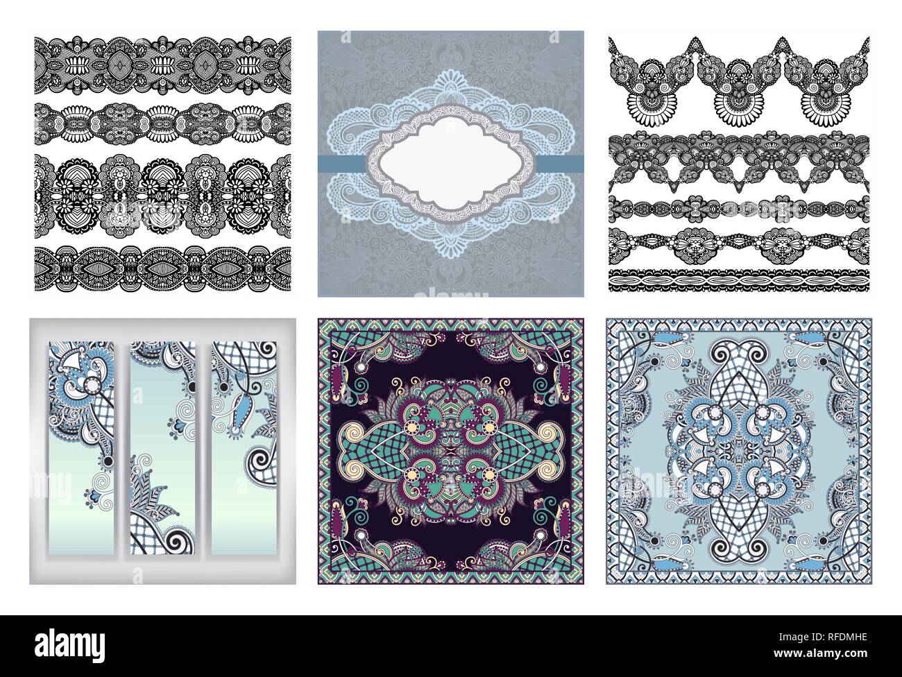set of traditional kalamkari ornamental floral paisley design Stock Vector