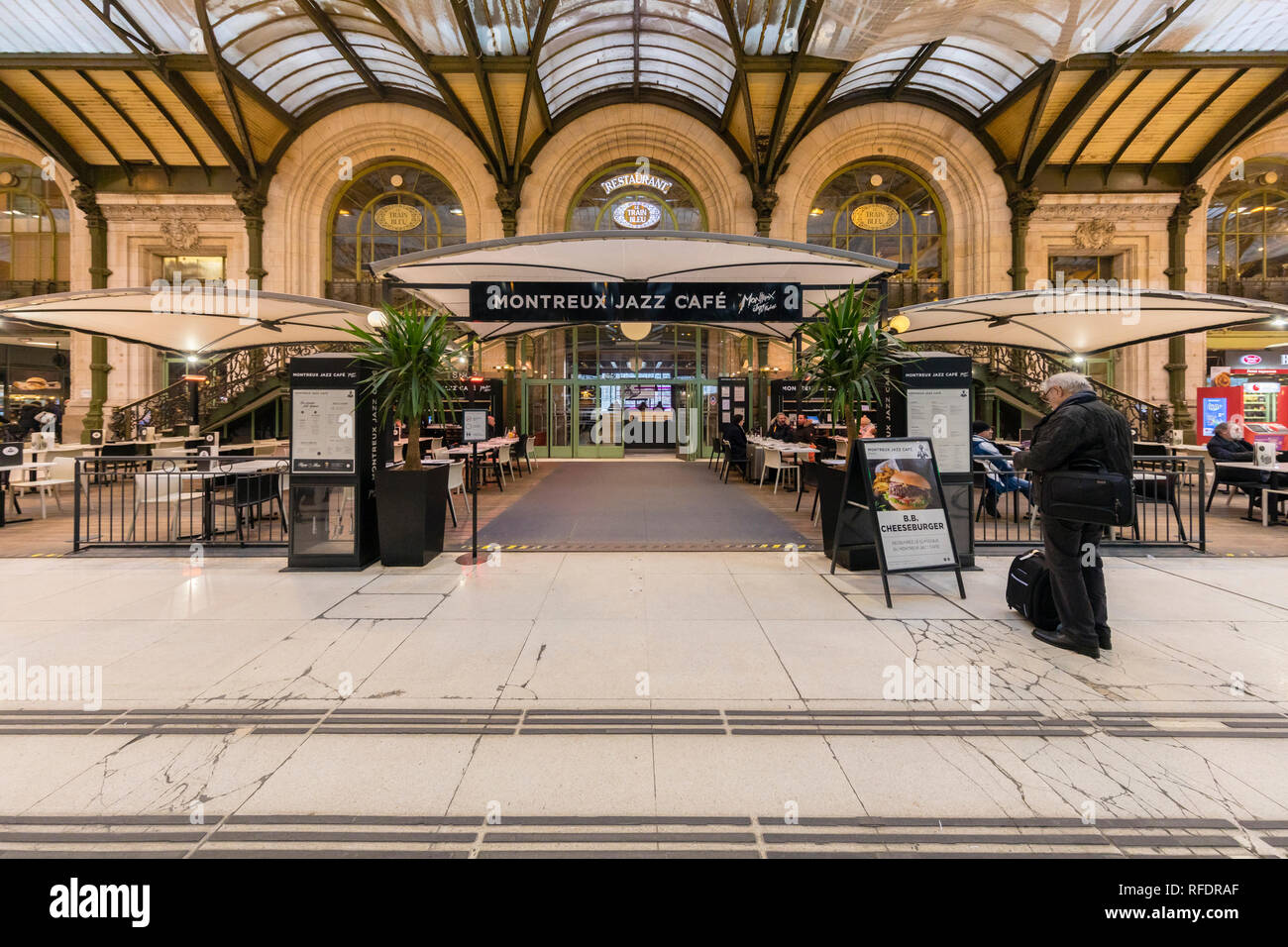 France, Paris, Gare de Lyon, January 2019: Montreux Jazz cafe and Le Train Bleu restaurant. Stock Photo