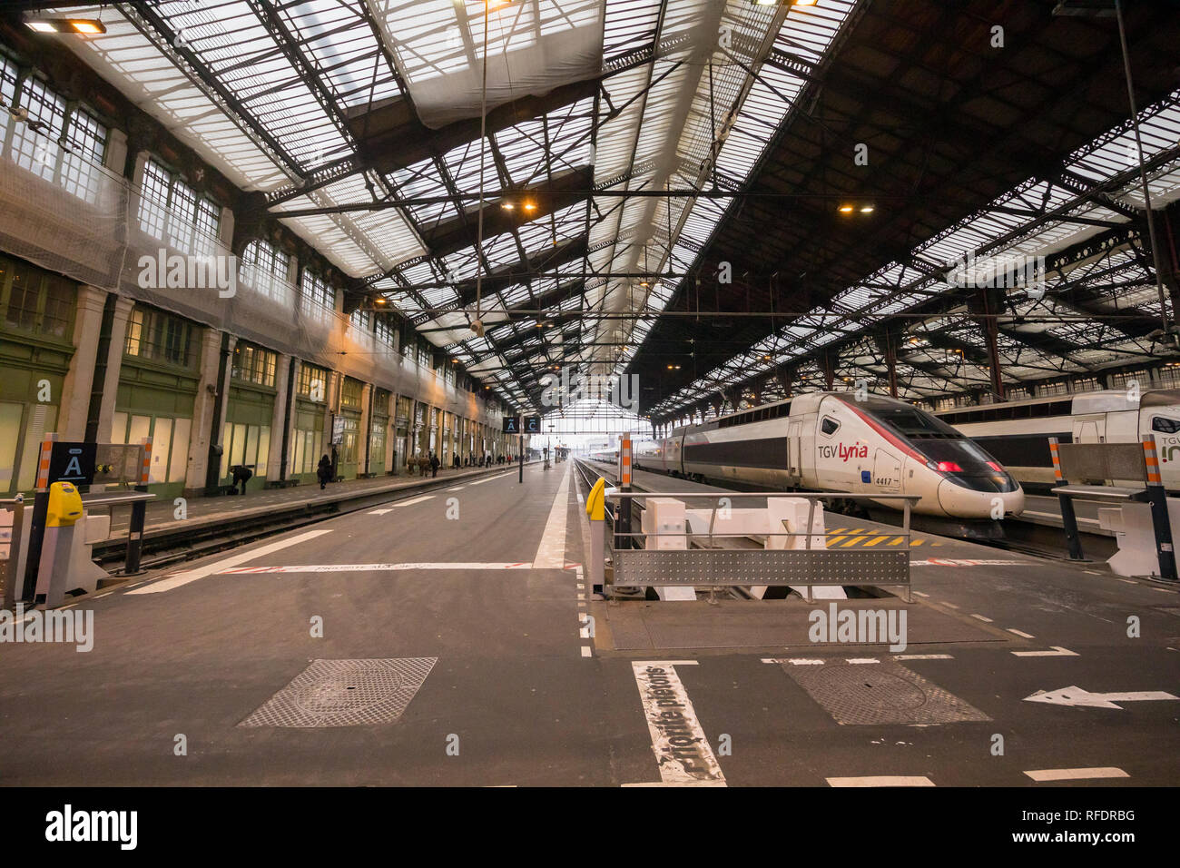 France, Paris, Gare de Lyon, January 2019 High speed trains parked at the train station Stock