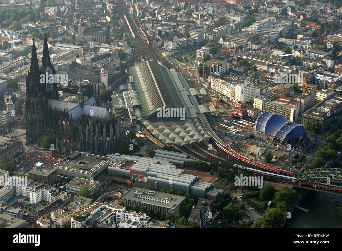 DEU, Germany, Cologne : Areal View of the city center. Cathedral. Main railway station. | Stock Photo