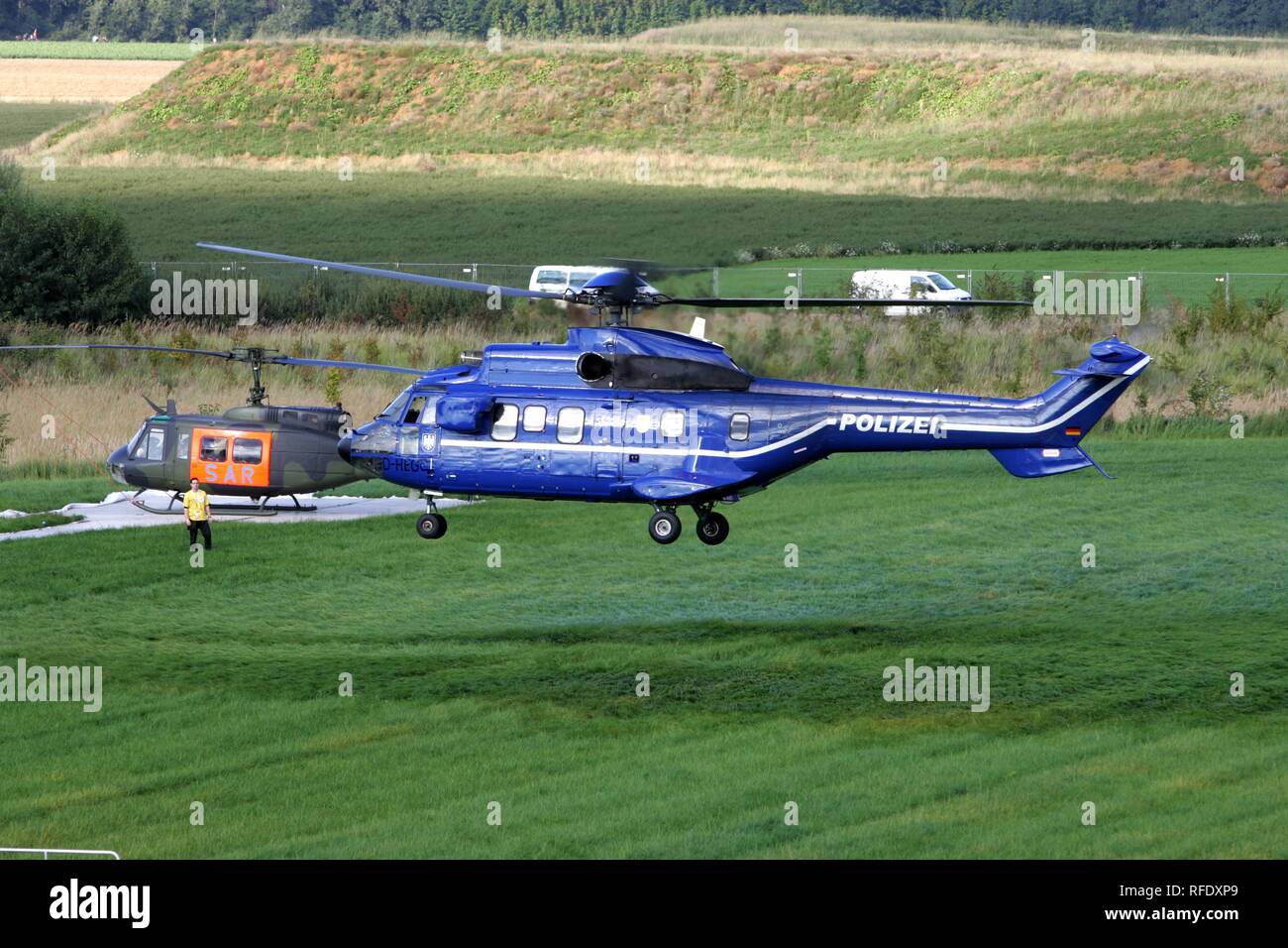 Puma heavy lift helicopter, federal Police and rescue helicopter UH-1D SAR, Federal Armed Forces Stock Photo