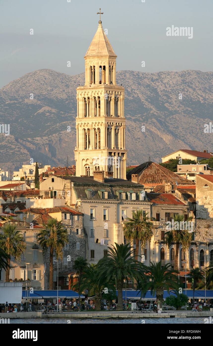 Old part of town, tower of the Sveti Duje cathedral, Split, Middle Dalmatia, Croatia Stock Photo