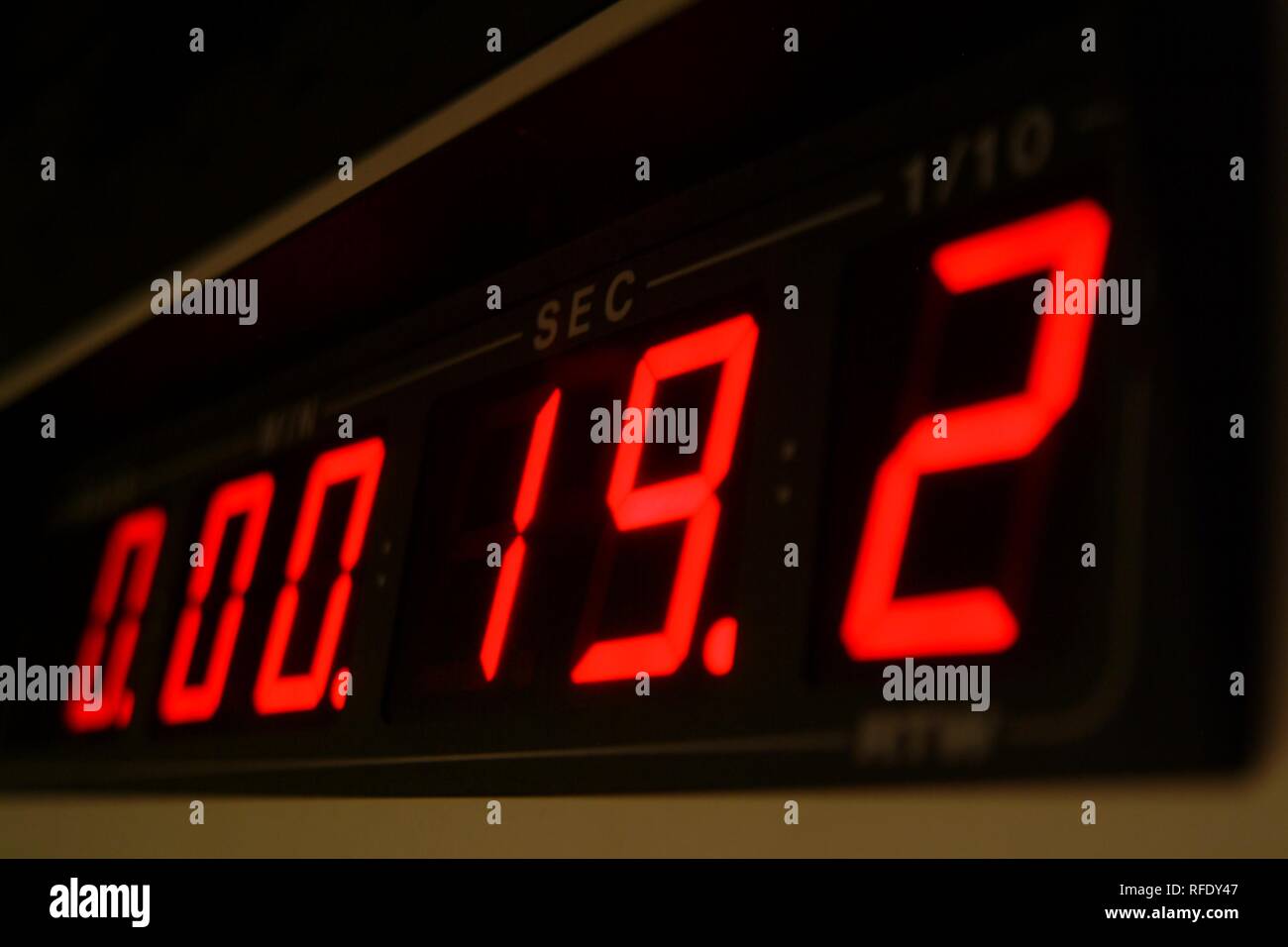 Time display, TV control room in a TV Studio, Germany Stock Photo