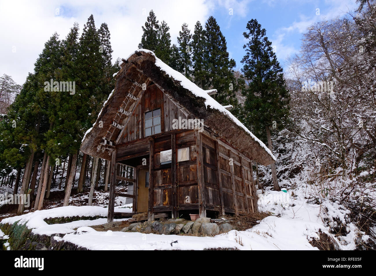 Ancient House Of Shirakawago Village At Winter In Gifu Japan