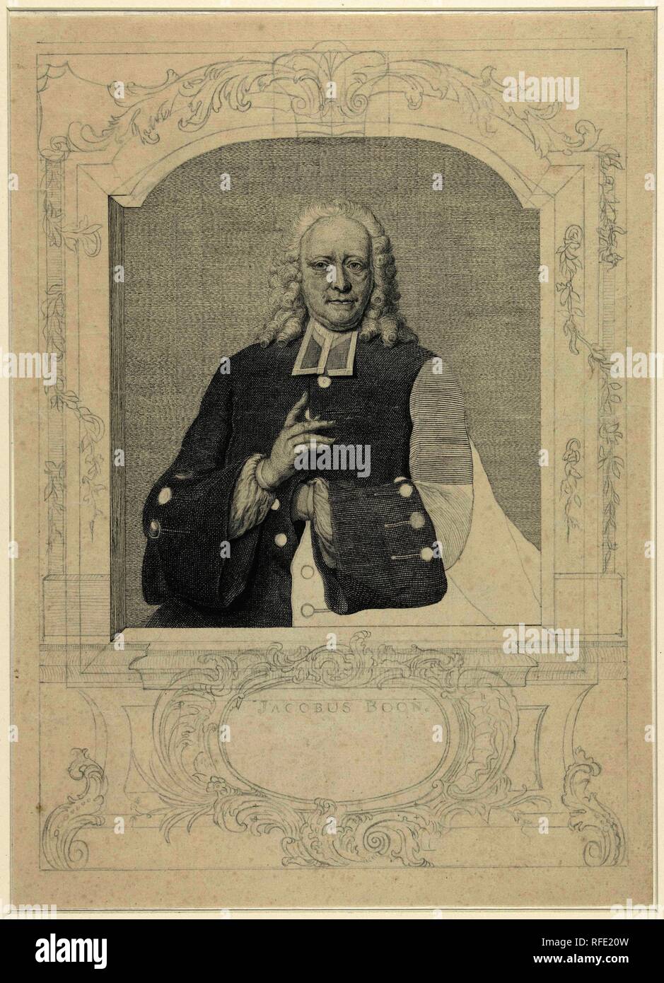 Portrait of Jacobus Boon. Draughtsman: Pieter Tanjé. After Jan Maurits Quinkhard. Dating: 1716 - 1761. Measurements: h 378 mm × w 217 mm. Museum: Rijksmuseum, Amsterdam. Stock Photo
