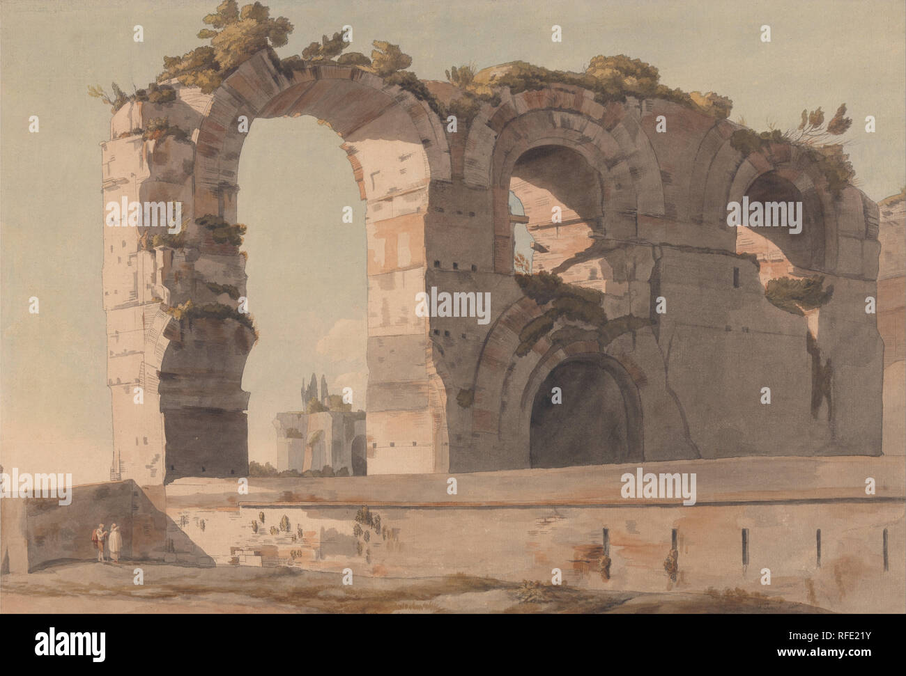 The Claudian Aquaduct, Rome. Date/Period: 1785. Architectural subject. Watercolor with pen and black ink, over graphite on medium, slightly textured, cream laid paper. Height: 432 mm (17 in); Width: 584 mm (22.99 in). Author: Francis Towne. Stock Photo