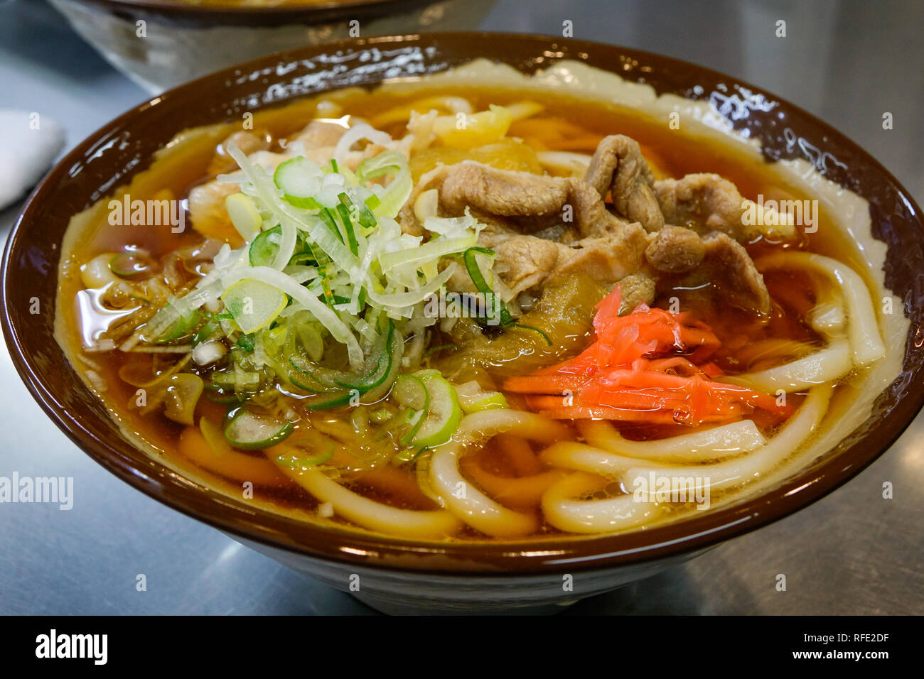 Miso soup with Ramen noodles for fast lunch at a cheap restaurant in
