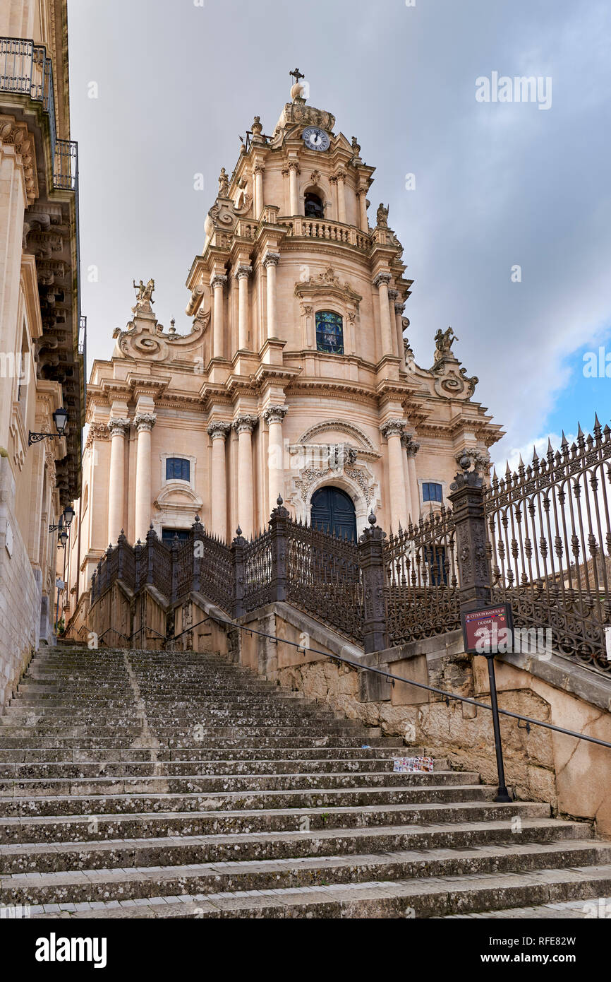 Duomo of San Giorgio (Dome of St. George) Cathedral in Ragusa Ibla Sicily Italy Stock Photo