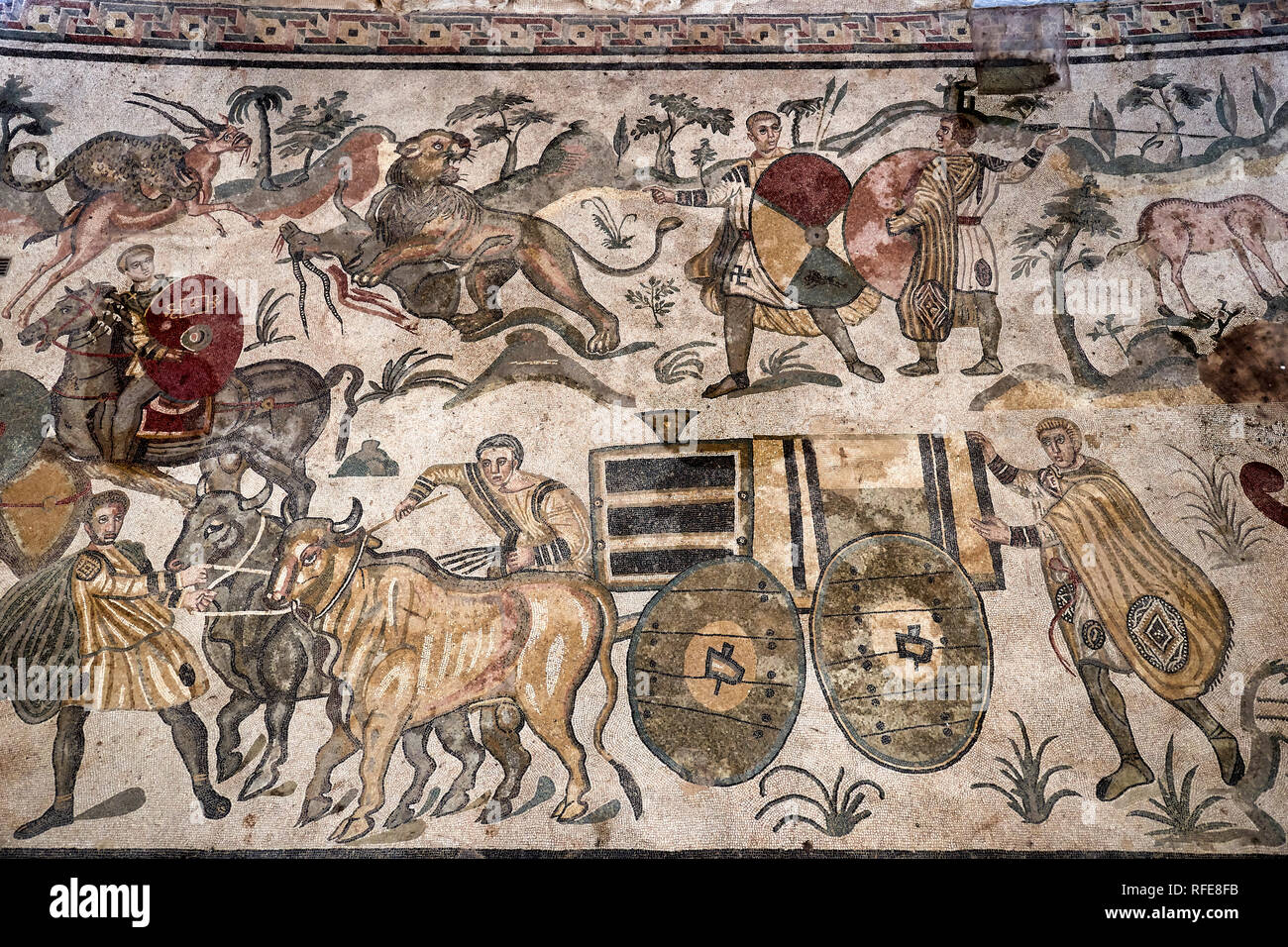 Mosaics at Villa Romana del Casale (Roman Villa) in Piazza Armerina Sicily Italy Stock Photo