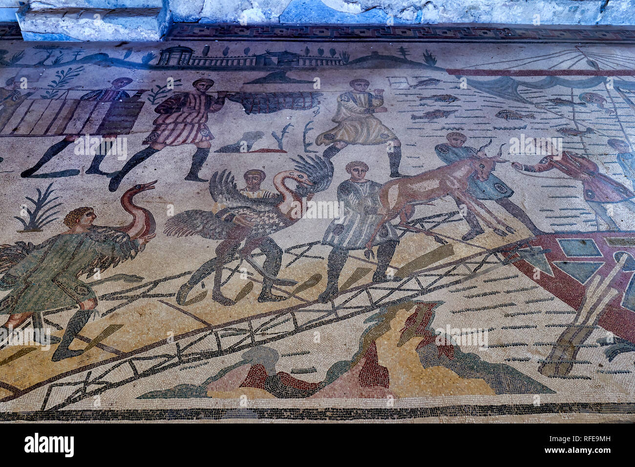 Mosaics at Villa Romana del Casale (Roman Villa) in Piazza Armerina Sicily Italy Stock Photo