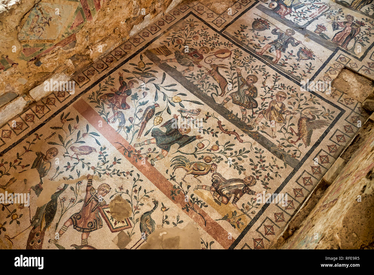 Mosaics at Villa Romana del Casale (Roman Villa) in Piazza Armerina Sicily Italy Stock Photo