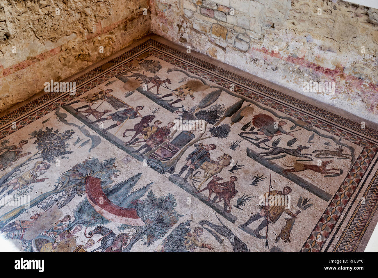 Mosaics at Villa Romana del Casale (Roman Villa) in Piazza Armerina Sicily Italy Stock Photo