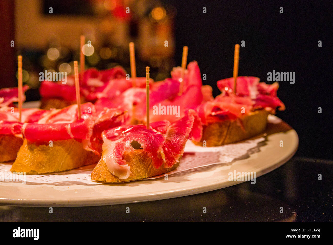 Tapas, snacks in Spanish cuisine, are tastefully prepared and presented