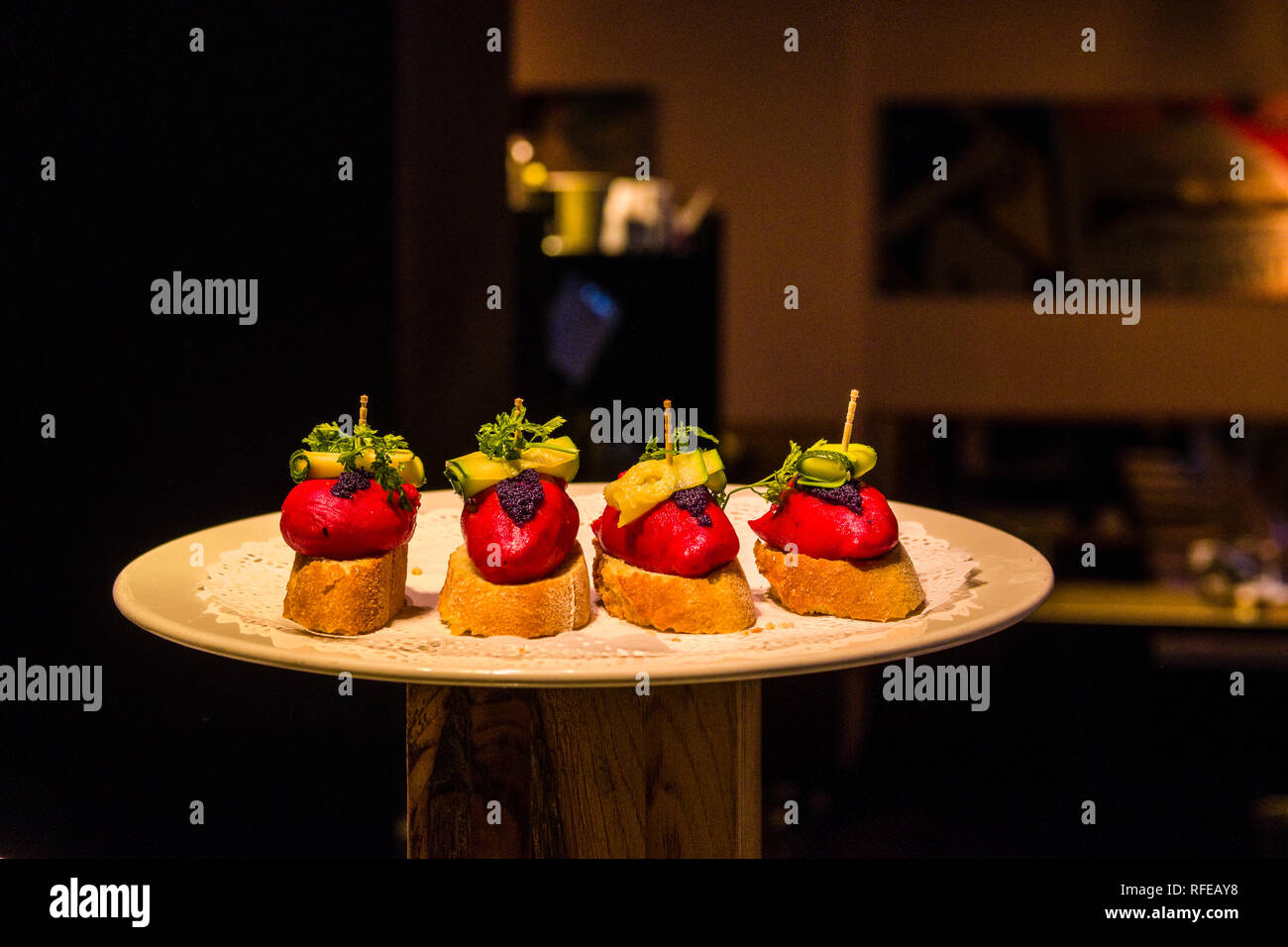 Tapas, snacks in Spanish cuisine, are tastefully prepared and presented