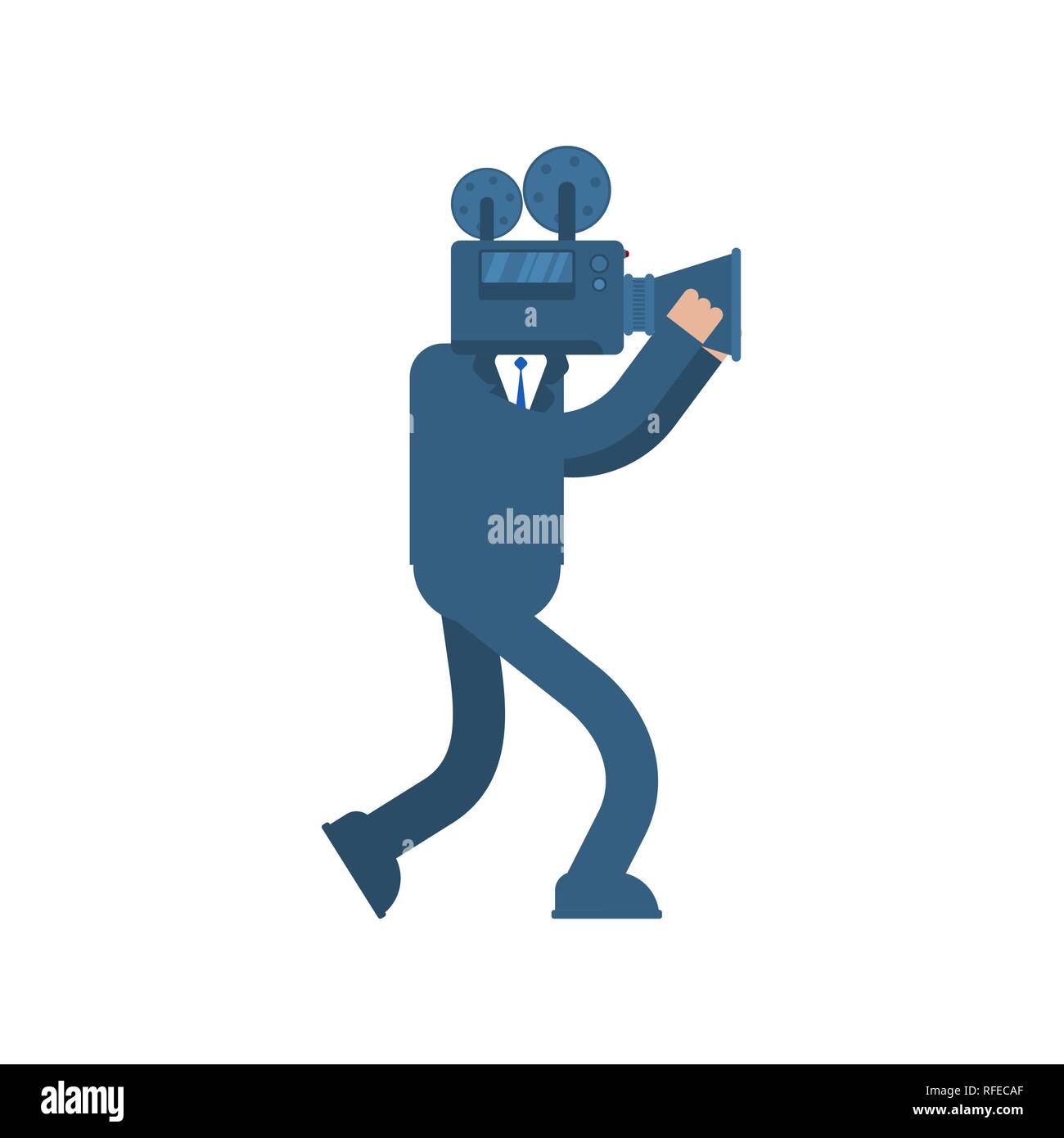 Videographer isolated. Man and Video camera. camcorder head. Vector illustration Stock Vector