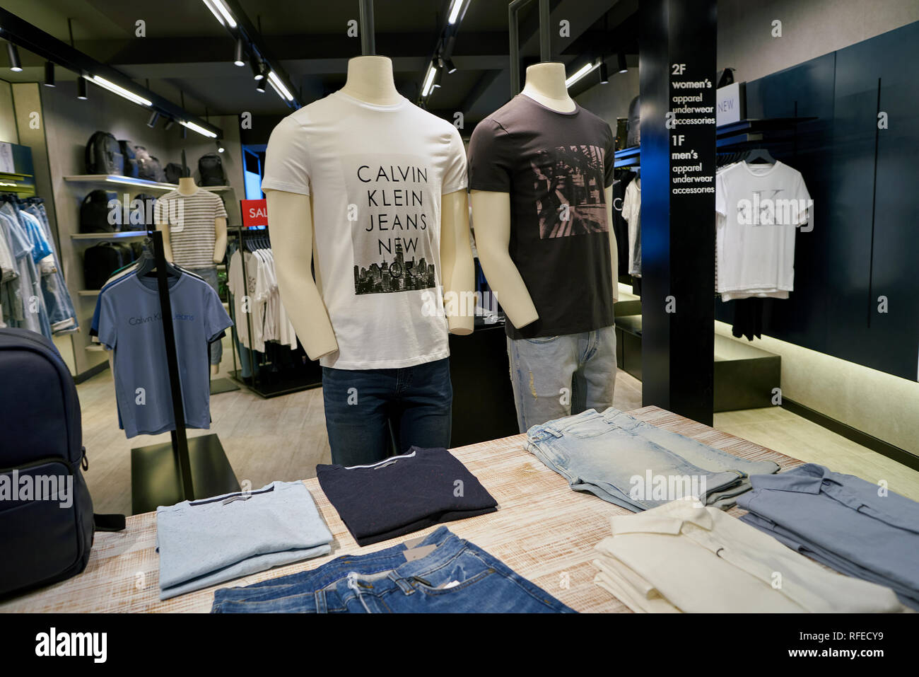 SEOUL, SOUTH KOREA - CIRCA MAY, 2017: clothing on display at a Klein Jeans store in Seoul Stock Photo -