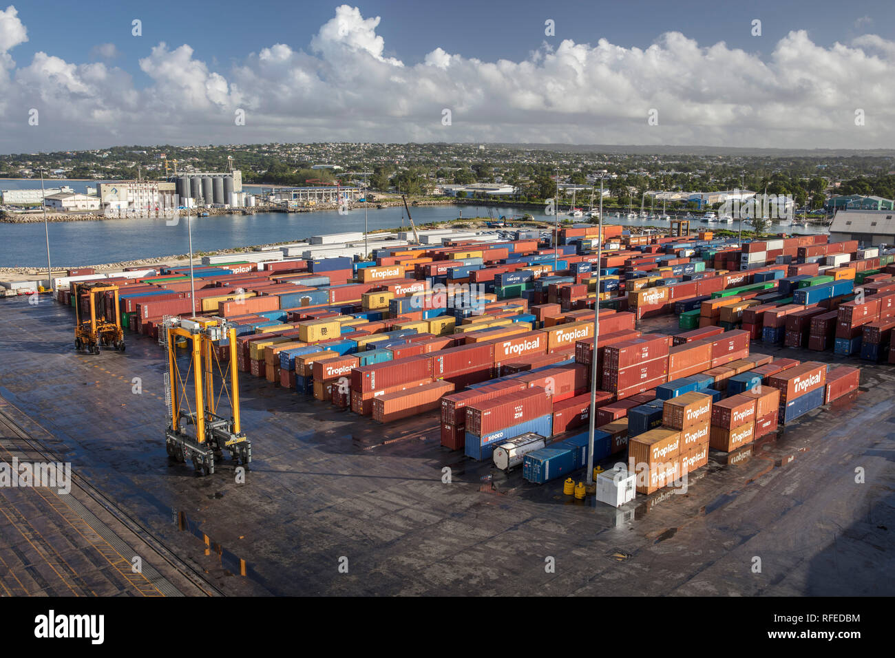 Barbados, Bridgetown, Port, harbour. Container terminal. Stock Photo