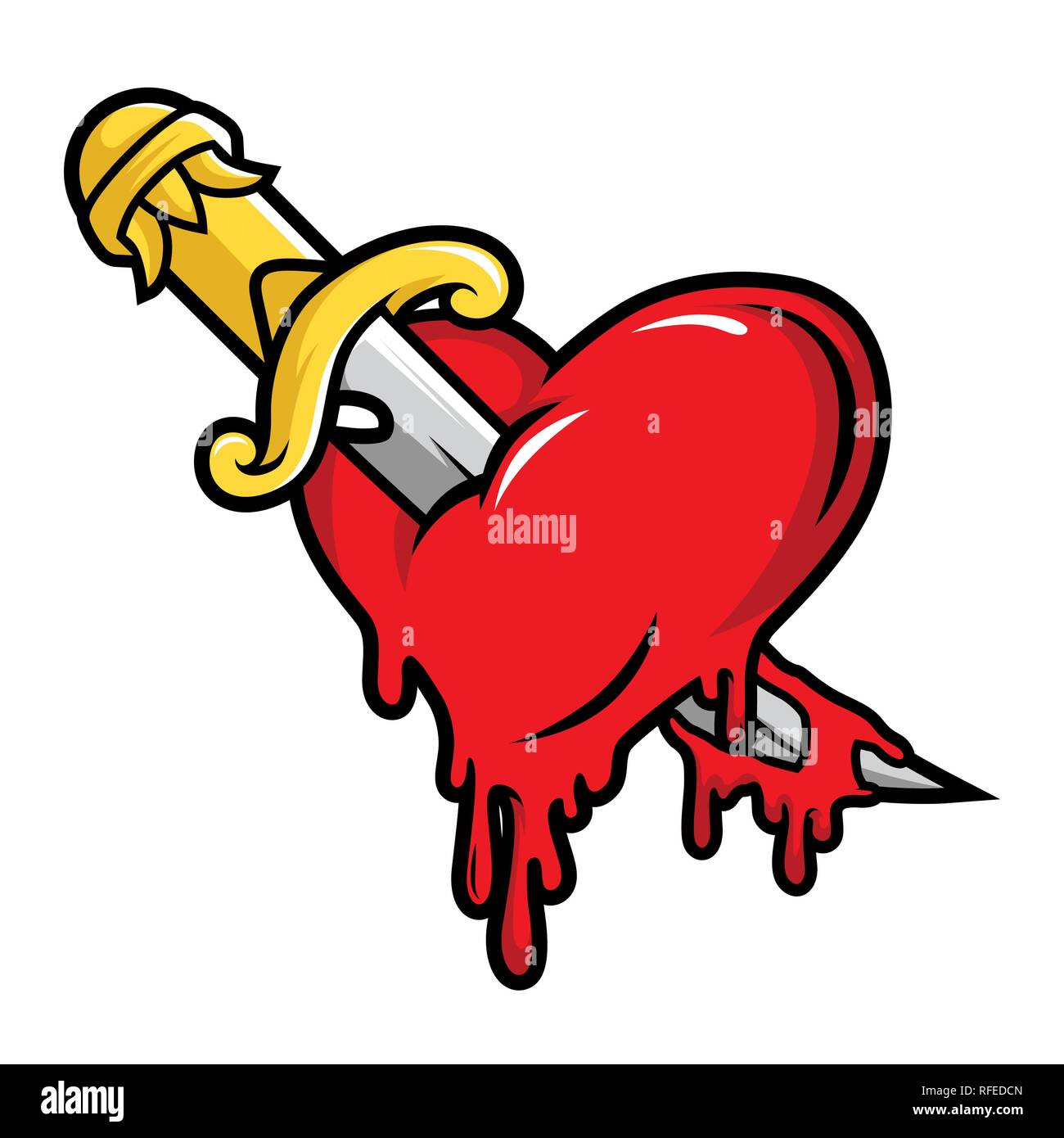 Dagger and Bloody Heart Illustration Vector in Cartoon Style Stock Vector