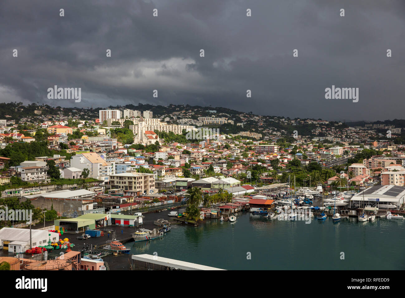 France, Martinique, Fort-de-France, View on port, harbour and city ...