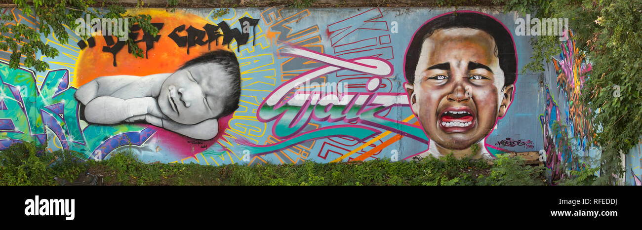 France, Guadaloupe, Basse-terre, Graffiti. Stock Photo
