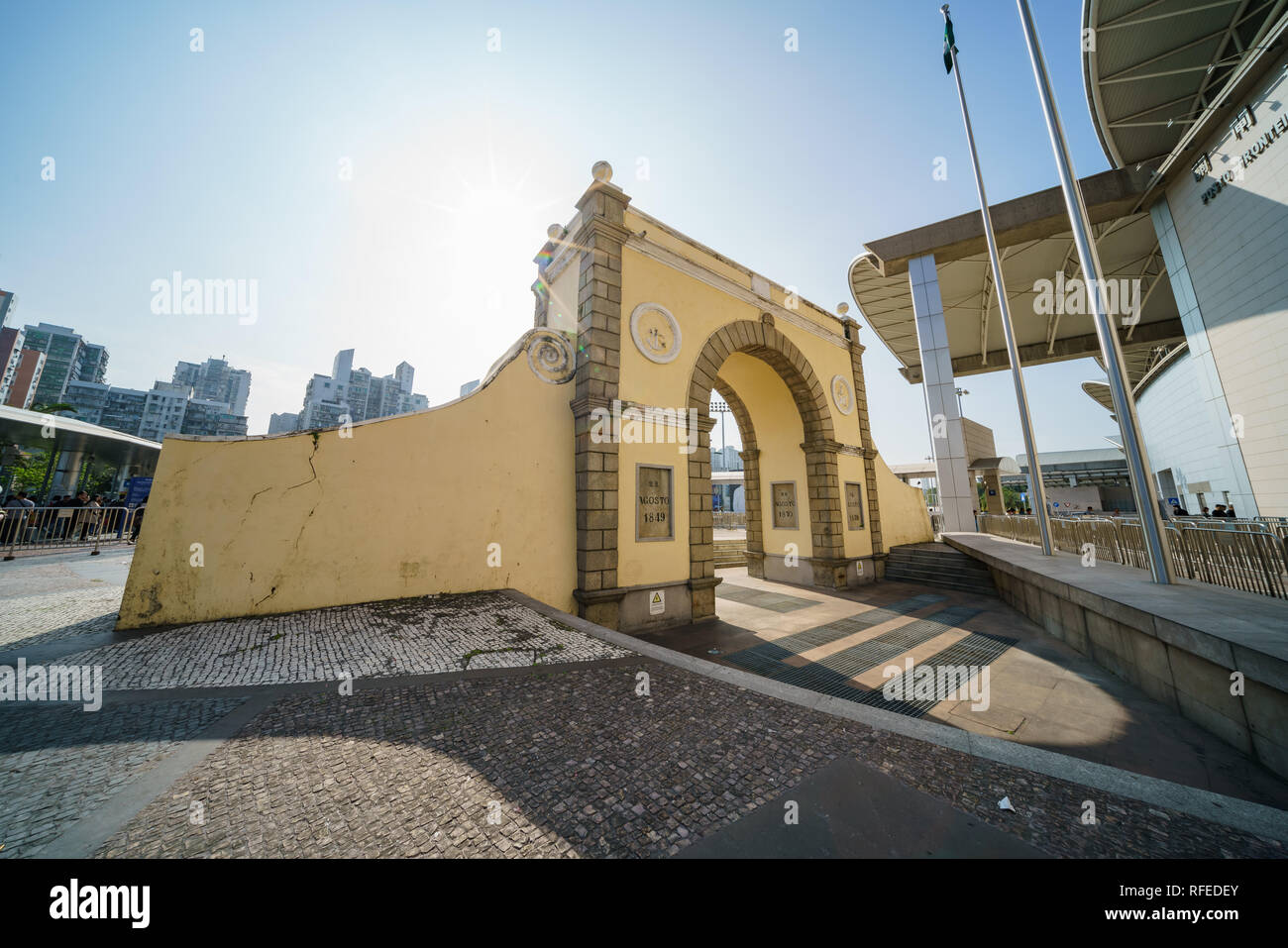 Morning view of the Barrier Gate Arch at Macau Stock Photo Alamy