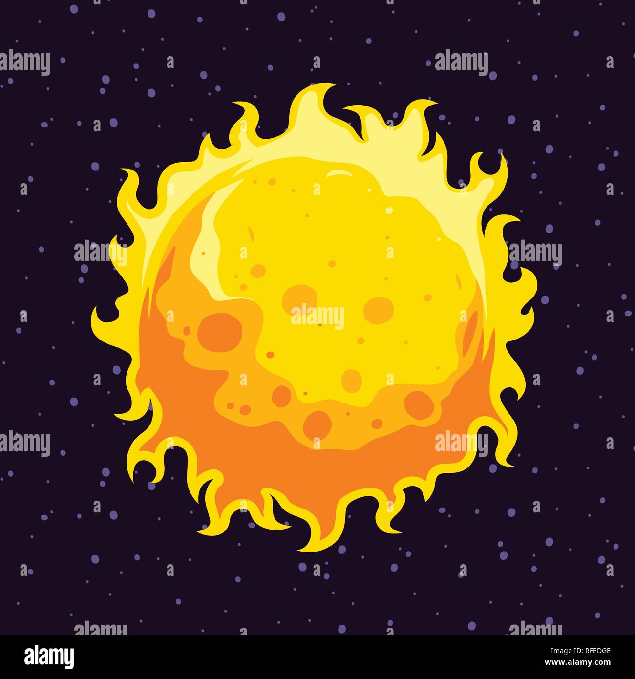 The sun illustration in cartoon style / flat design. Detailed shadow and highlights. Stock Vector