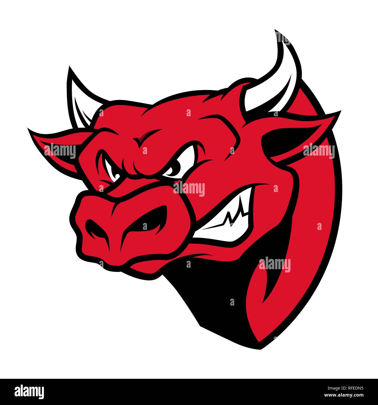Angry Bull Head Mascot Illustration Vector In Cartoon Style Stock