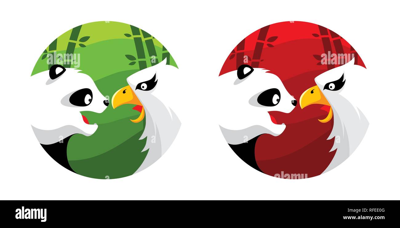 Panda Eagle Logo Illustration Vector in Flat Style Stock Vector