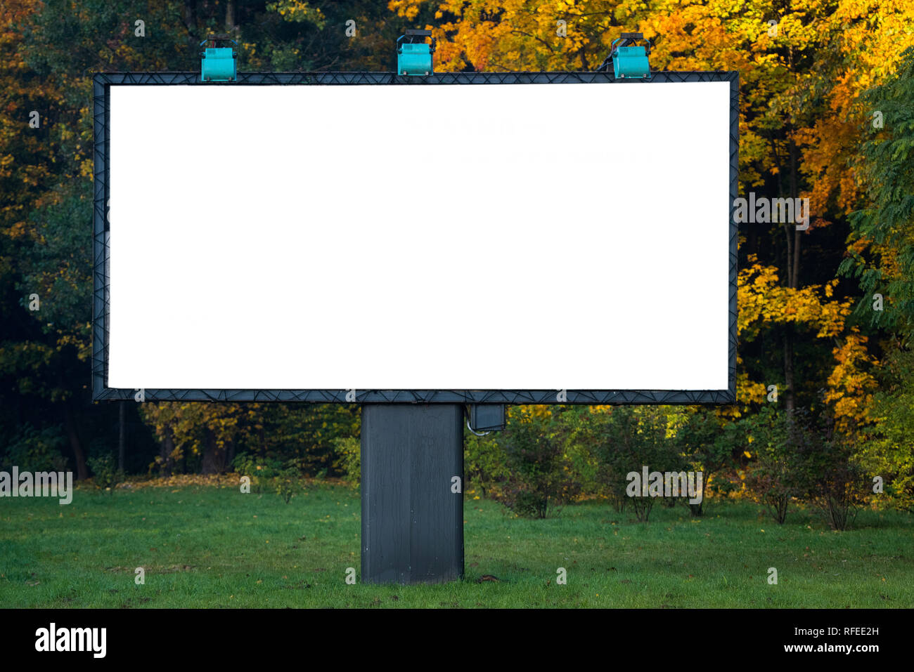 Blank billboard with copyspace surrounded by forest outdoors in the ...