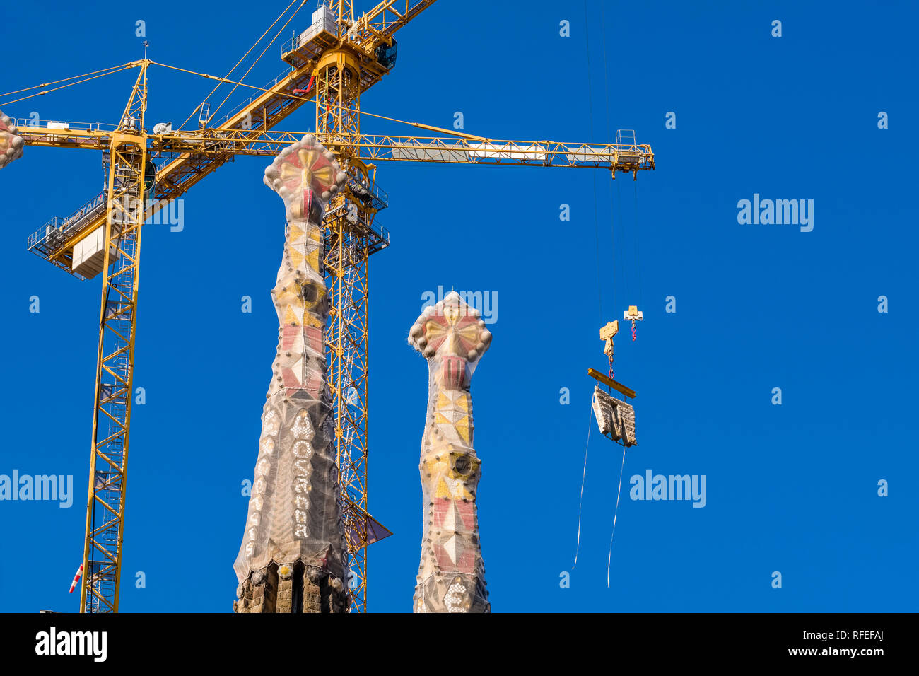 Work in progress at the church Sagrada Familia, Antoni Gaudis most famous work, still under construction and planned to be completed in 2026 Stock Photo