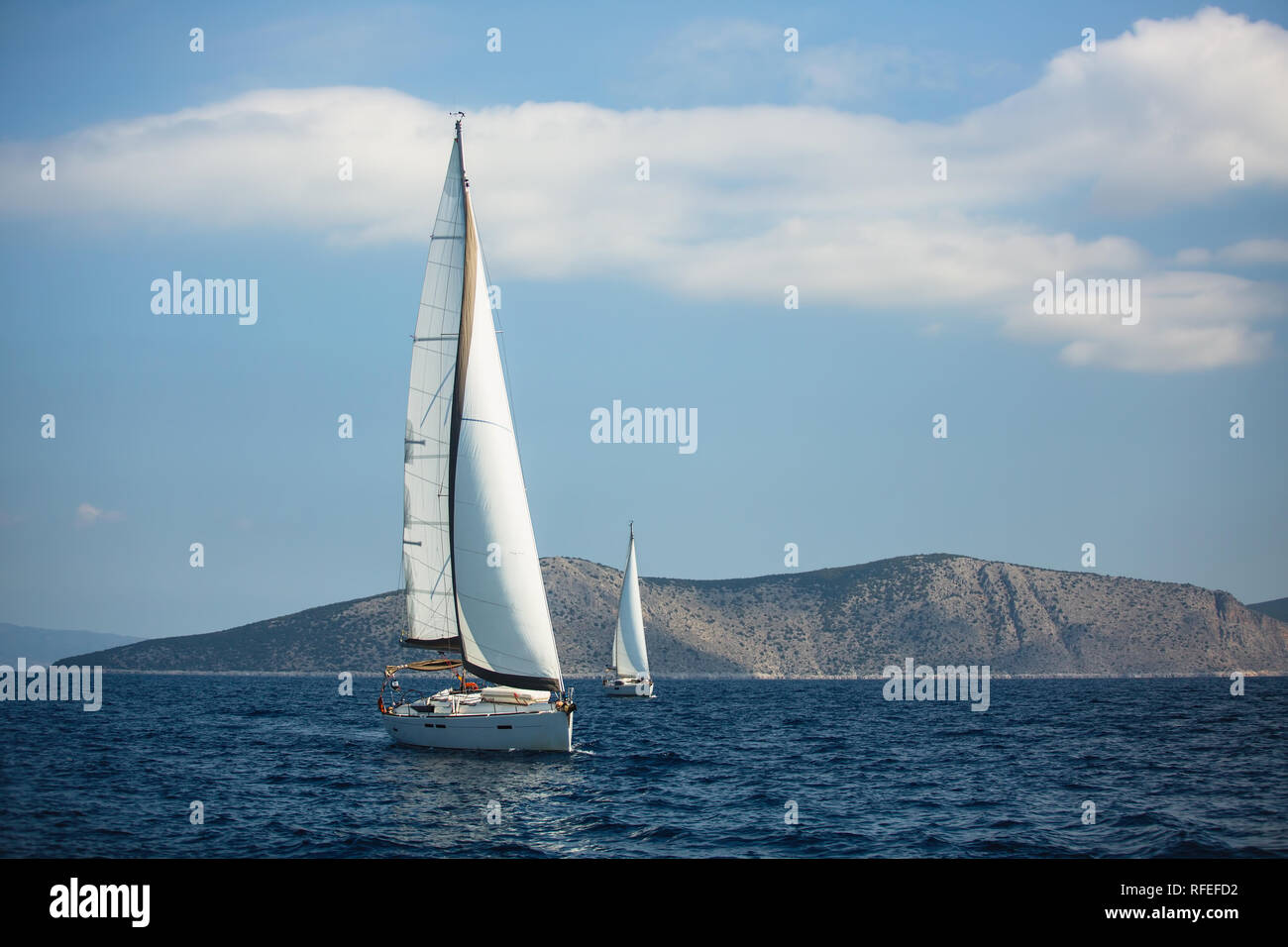 Sailing luxury yacht boats on the Aegean Sea Stock Photo Alamy