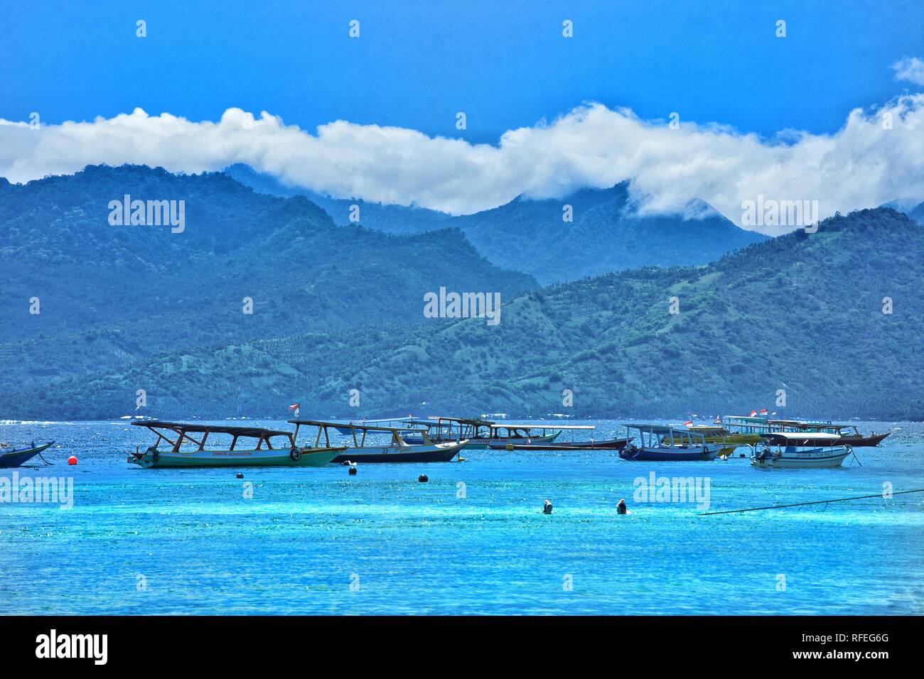 View to Lombok from Gili Trawangan, Indonesia Stock Photo