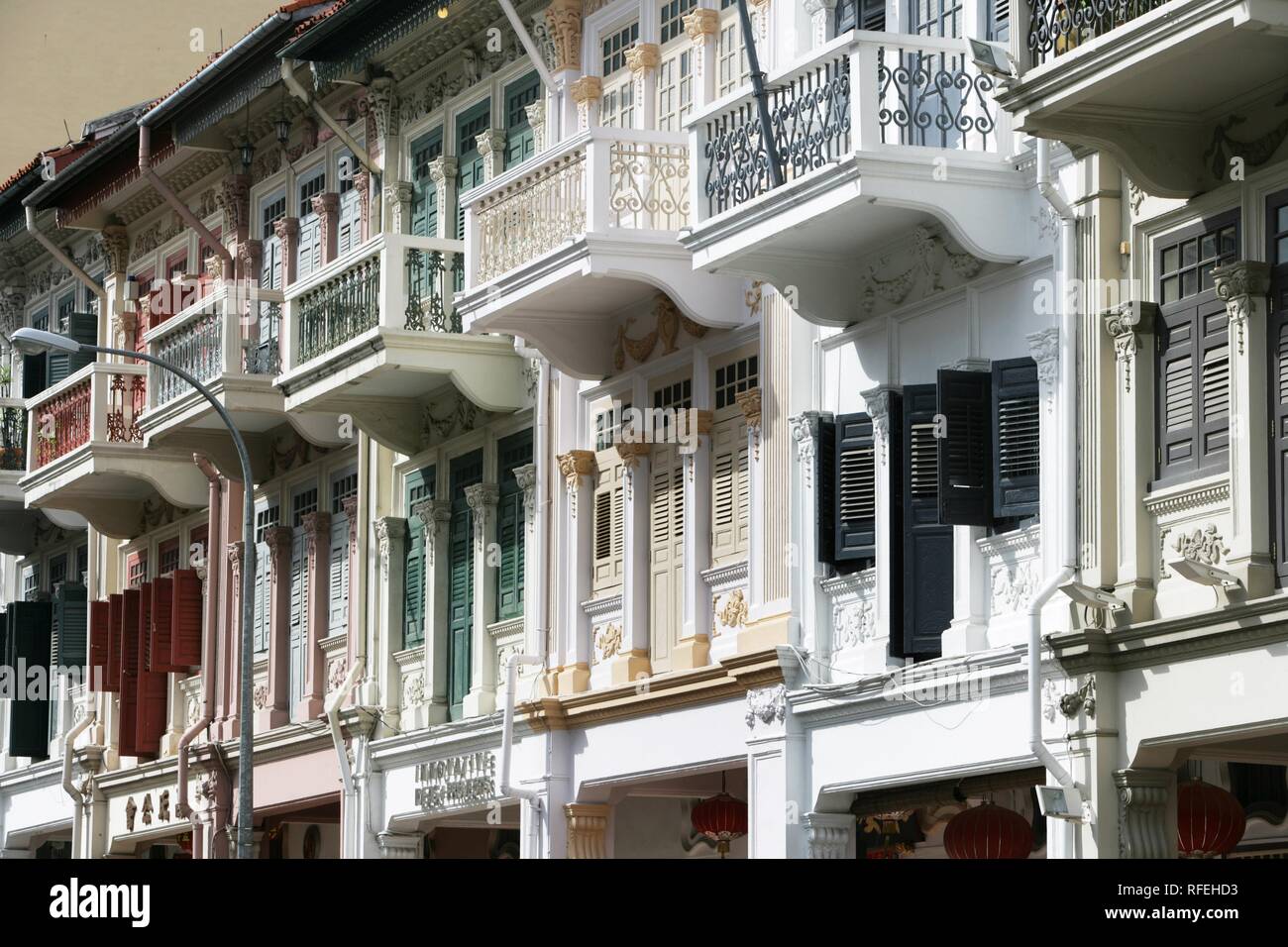 SGP Singapore Chinatown facades of shop houses on Neil Roald. Stock