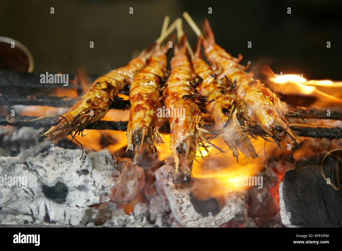 SGP, Singapore: Lau Pa Sat, old Market, Food Centre. Central Business District, Robinson. Nightly open air Satay grill Stock Photo