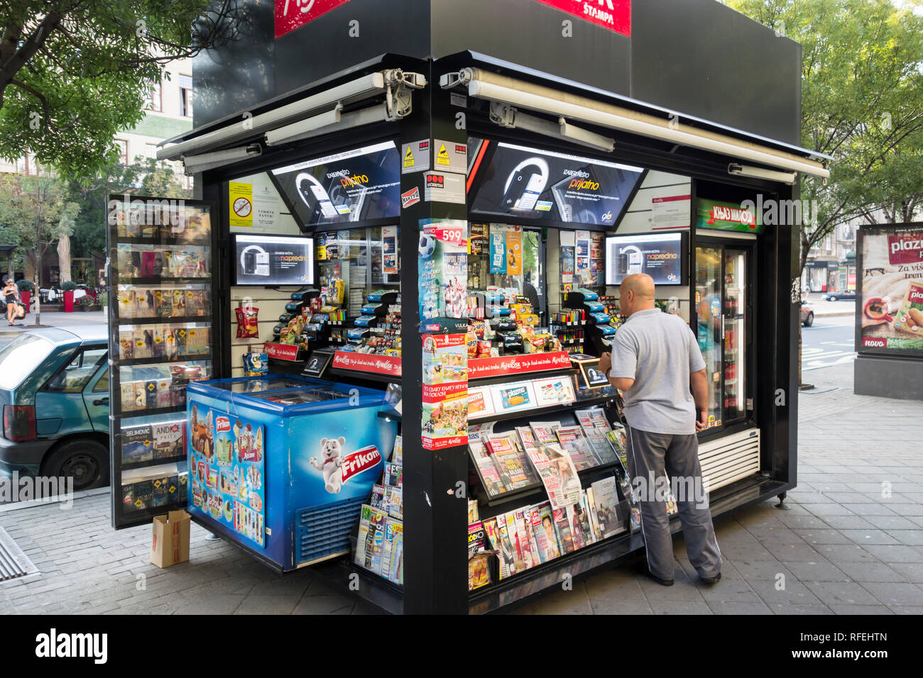 Newspaper and cigarettes traditional kiosk on Terazije in Belgrade, Serbia Stock Photo