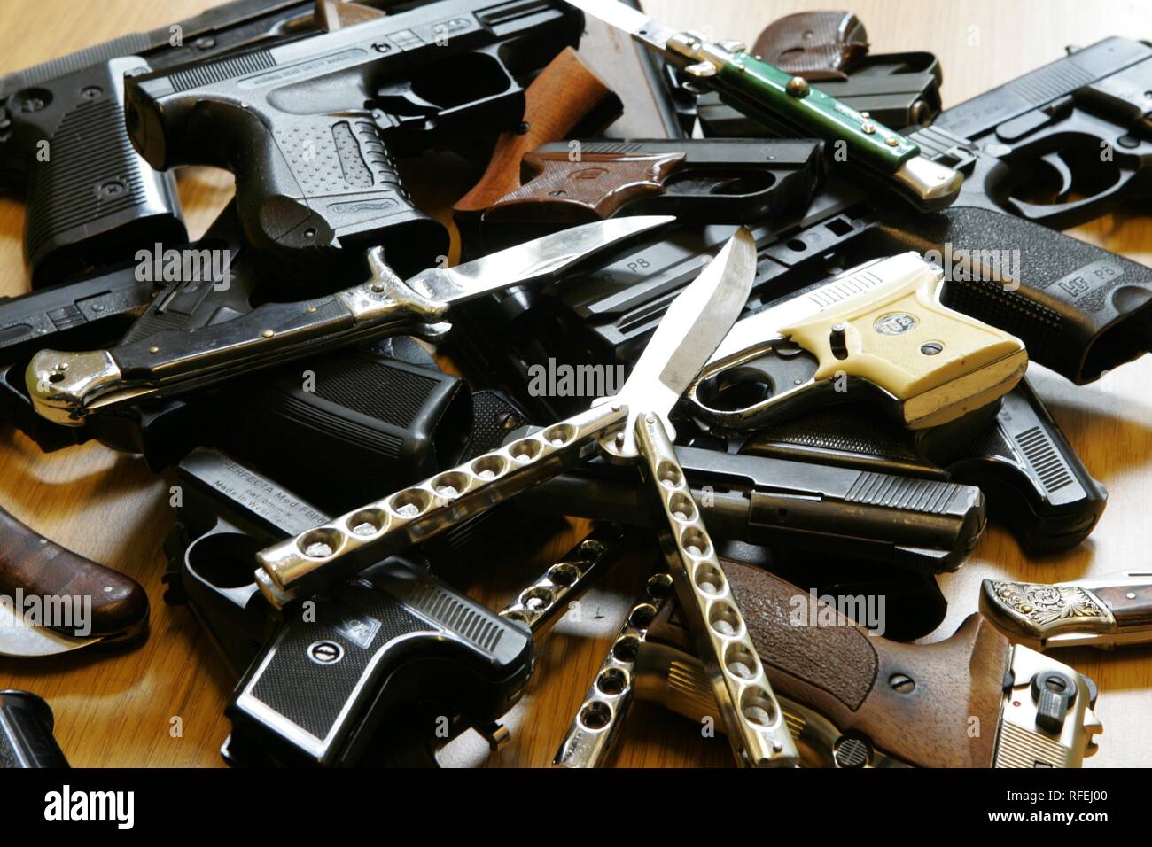 Germany : Illegal weapons, knifes, confiscated from young people Stock Photo