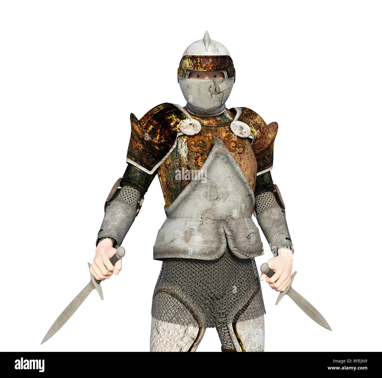 Warrior with armor with two large daggers Stock Photo
