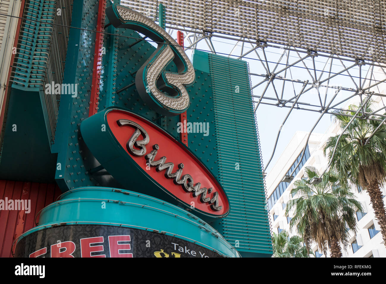 Las Vegas, Nevada - October 13, 2017: Sign for the Binions hotel and casino in downtown Las Vegas under the Fremont Street Experience canopy during th Stock Photo