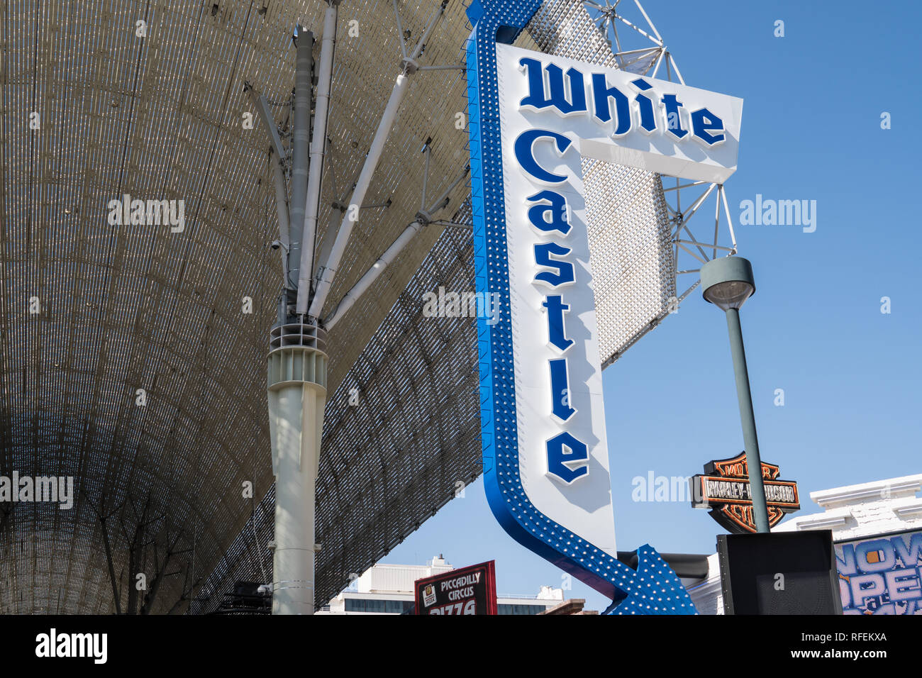 Las Vegas, Nevada - October 13, 2017:   : White Castle fast food restaurant sign on Fremont Street in downtown Las Vegas, attracts tourists for its ch Stock Photo