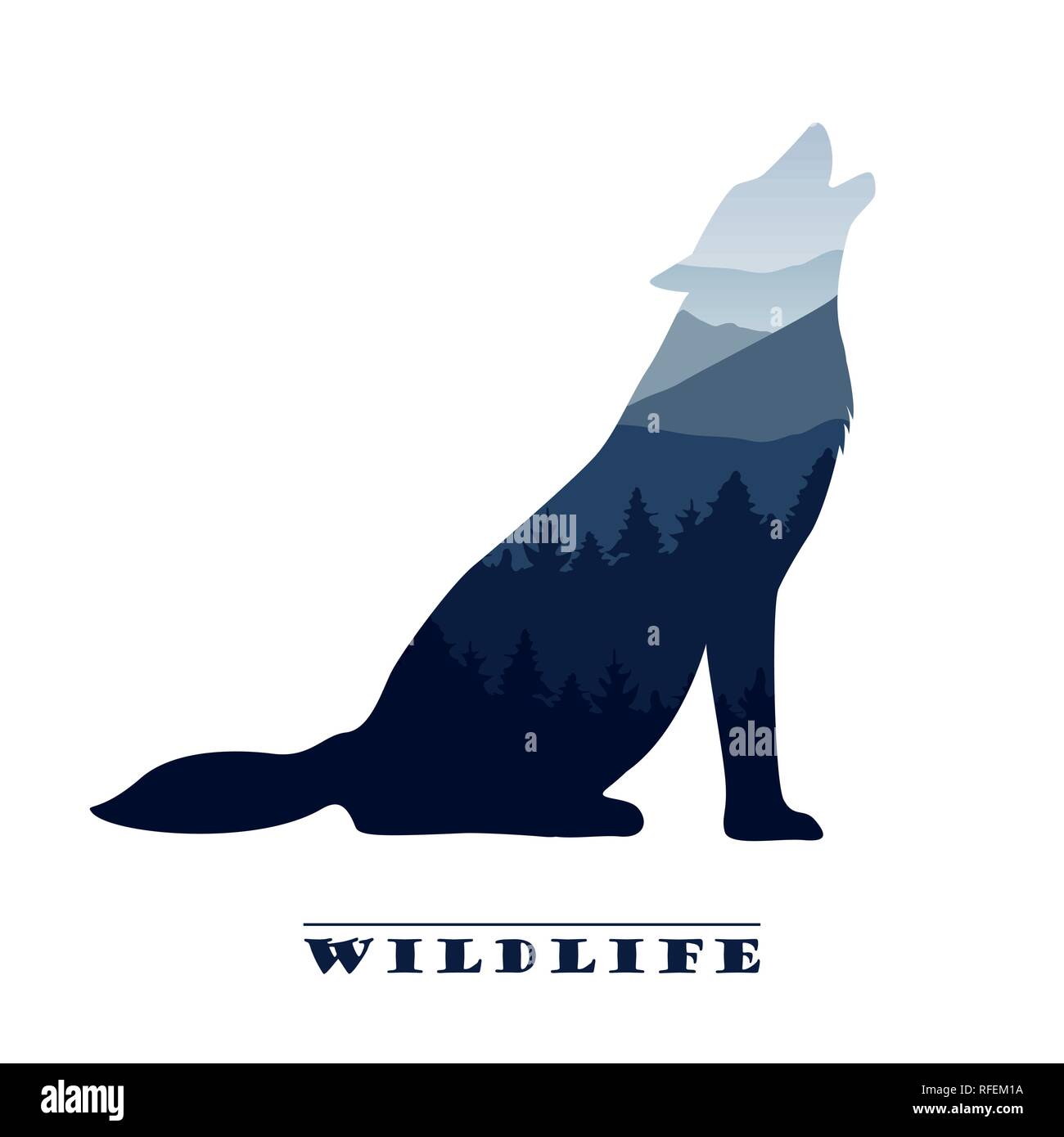 wolf silhouette wildlife forest landscape vector illustration EPS10 Stock Vector