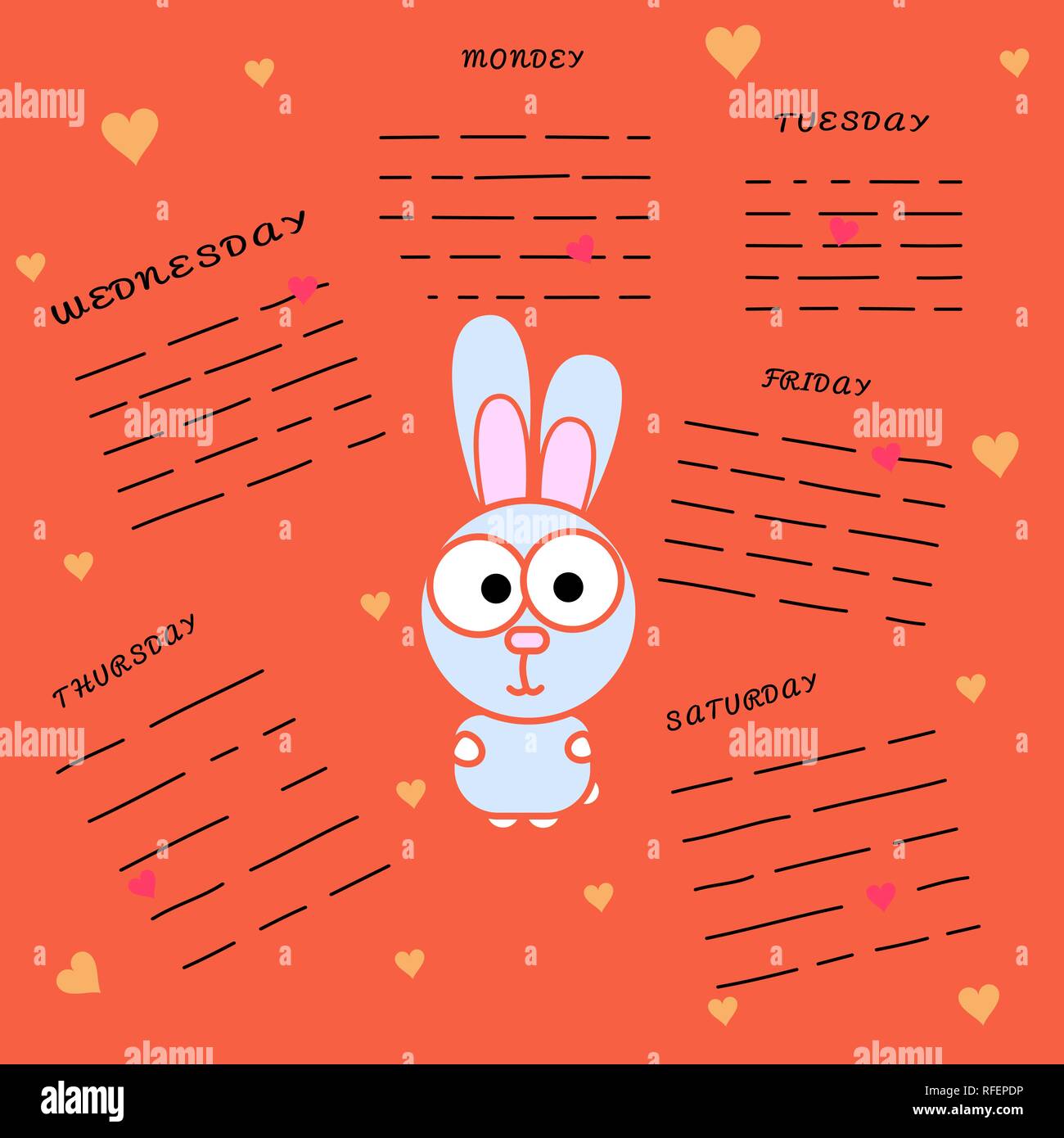 Weekday Rabbit Rabbit with an area for recording on an orange background. Glider with ...