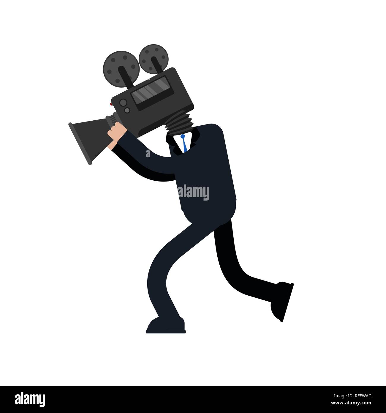 Videographer isolated. Man and Video camera. camcorder head. Vector illustration Stock Vector