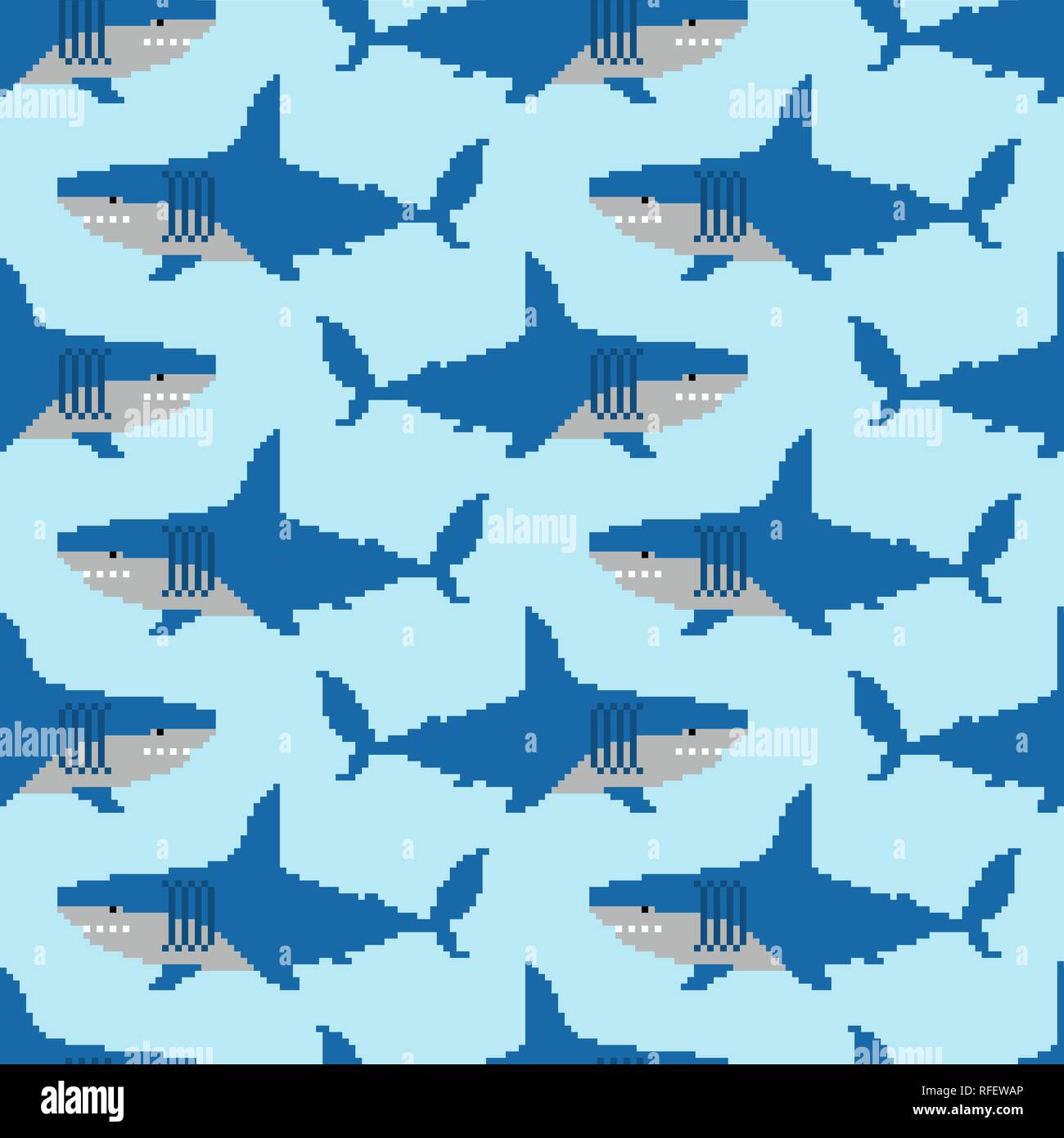 Shark pixel art pattern seamless. Marine predator 8 bit background ...