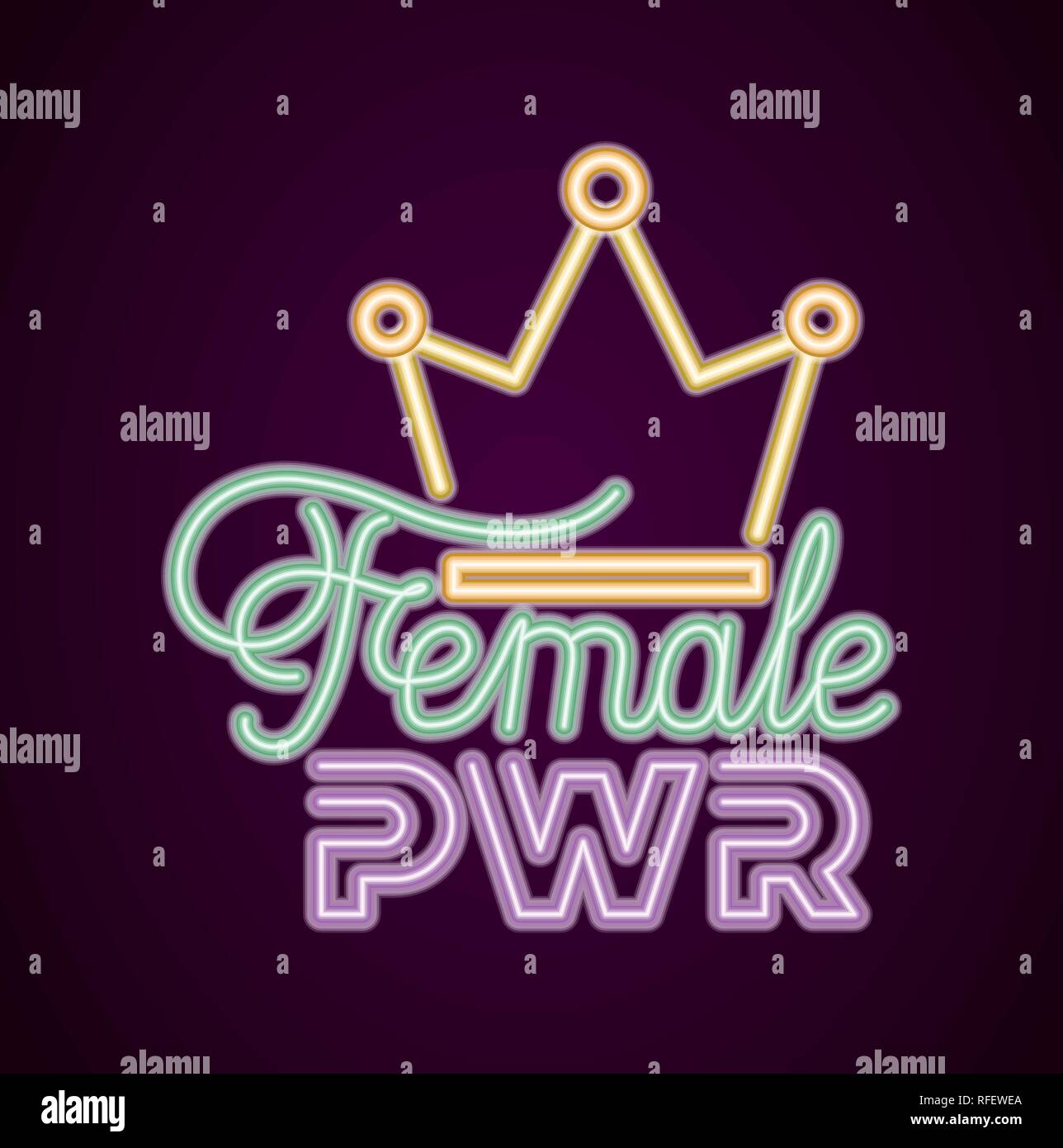 female power with neon light and queen crown Stock Vector Image & Art