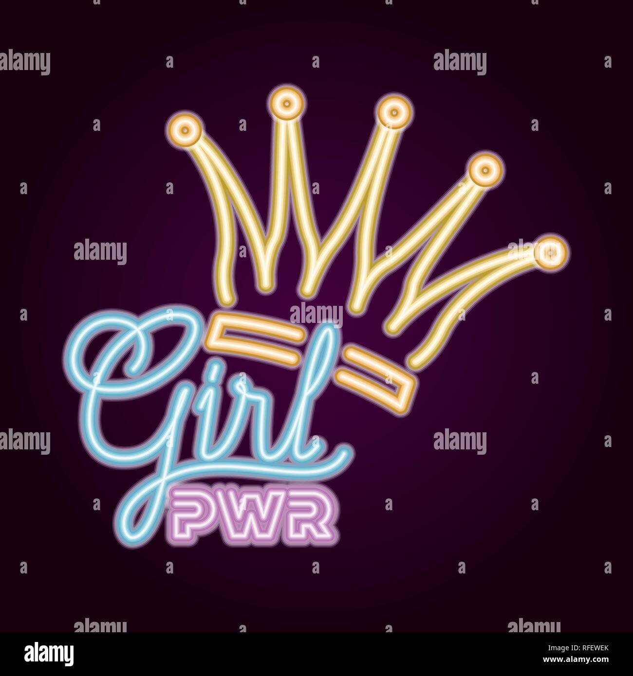 female power with neon light and queen crown Stock Vector