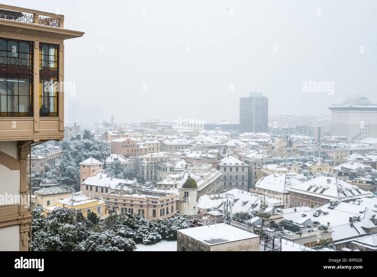 the city of Genoa under the snow Stock Photo Alamy